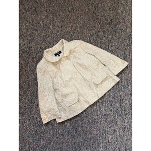 Talbots Petite Paisley‎ Jacquard Collarless Blazer Jacket Beige White Size 10P